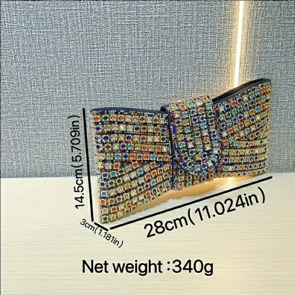 NEW! Multicolor Crystal Bow Embellished Clutch - Picture 6 of 8